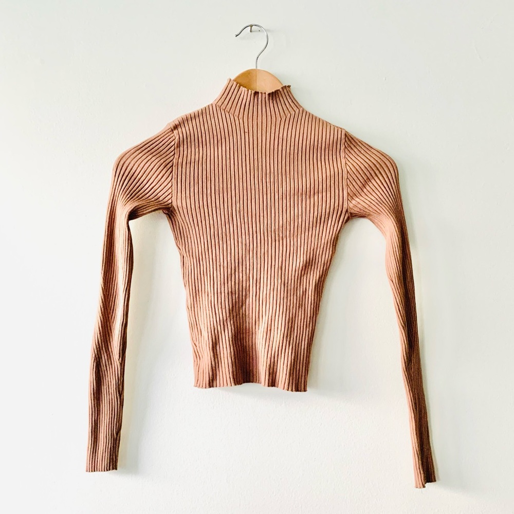 NEW Bershka Ribbed High Neck Sweater in Brown